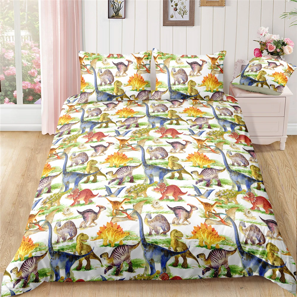 

Cartoon Dinosaurs Printed Bed Bedclothes Children Quilt Cover Pillowcase Duvet Cover Set Comfortable Bedding Set AU Queen