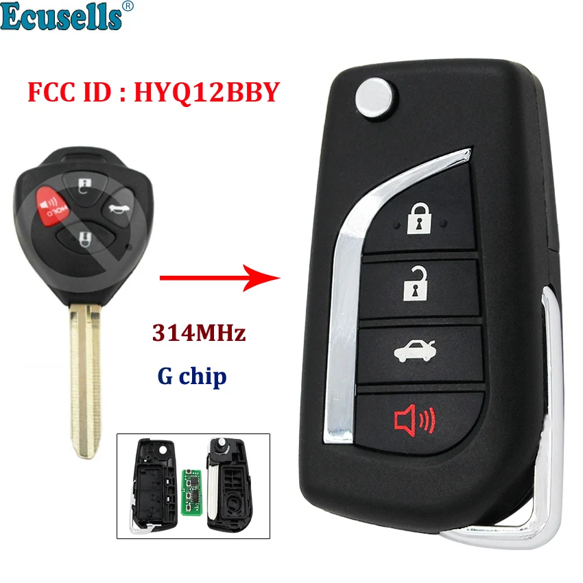 Обновленный 4-кнопочный откидной дистанционный ключ для Toyota Camry RAV4 2007-2011 314 МГц с G