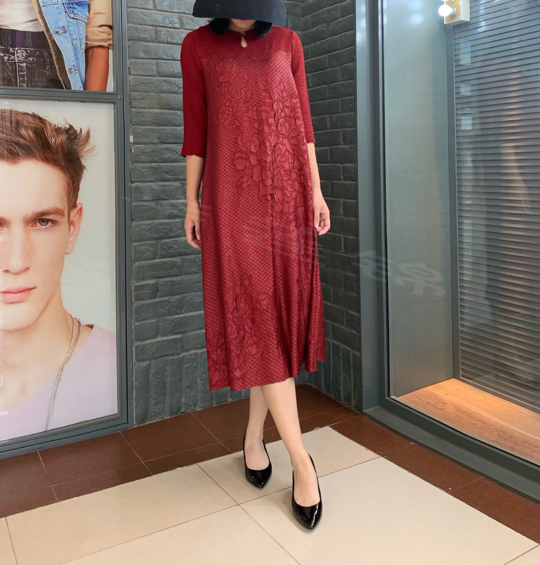 

Miyake Pleats Summer New Dress Drop Collar And Long Sections Slim-Fit vestidos women clothes elegant dress long dresses