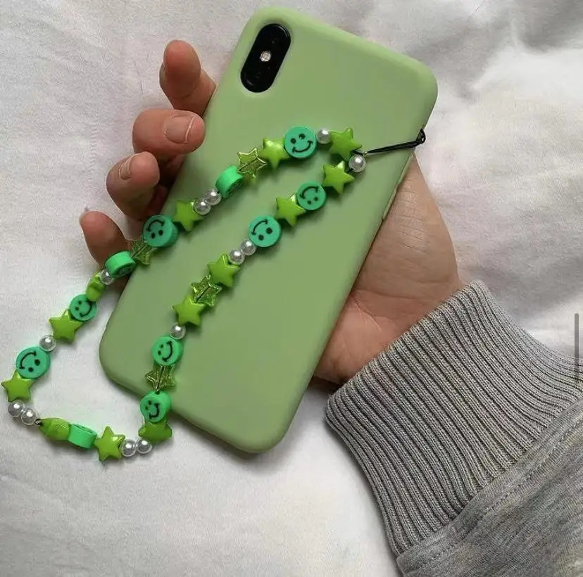 Trendy Colorful Smile Bead Chain Anti-lost Lanyard Strap Mobile Phone Hanging Cord Wrist Band Rope Women Acrylic Cellphone Charm | Мобильные