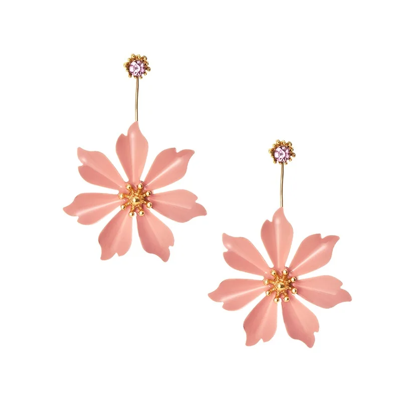 Дизайн, модные ювелирные изделия, элегантные серьги с большим двойным цветком, Летние Стильные пляжные вечерние серьги для женщин, ювелирные изделия - Окраска металла: pink