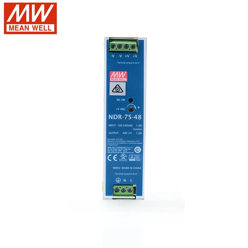 NDR-75-48 MEAN WELL 75W 48V DIN Rail импульсный источник питания 110V/220V AC to DC 1.6A Промышленный Блок