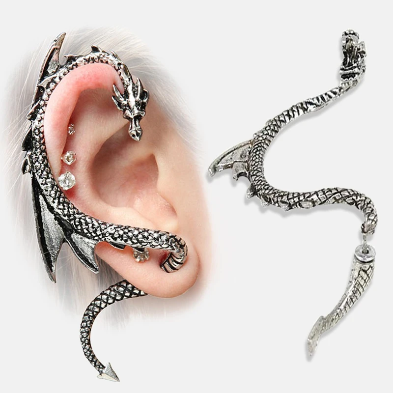 Мода летающий Дракон Earcuff для мужчин и женщин в стиле панк рок серьги манжеты
