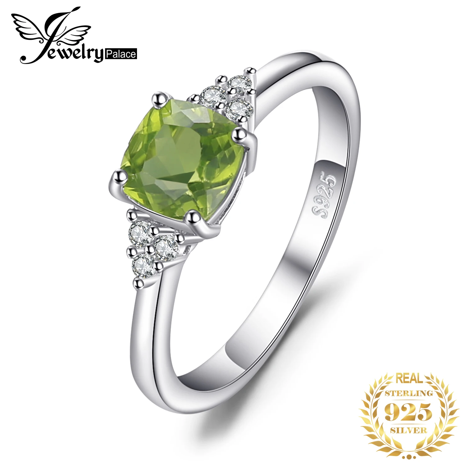 JewelryPalace классический 1.2ct подушки Cut кольцо с натуральным оливином Твердые 925 пробы