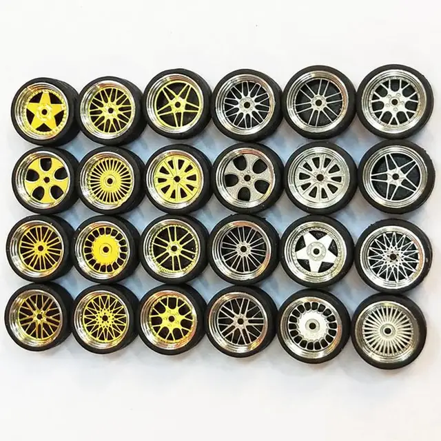 New 1/64 Scale Alloy Wheels Model Universal Modification Tire Diecasts Alloy Wheel Tire Rubber Tires Toy Accessories Wheels 3