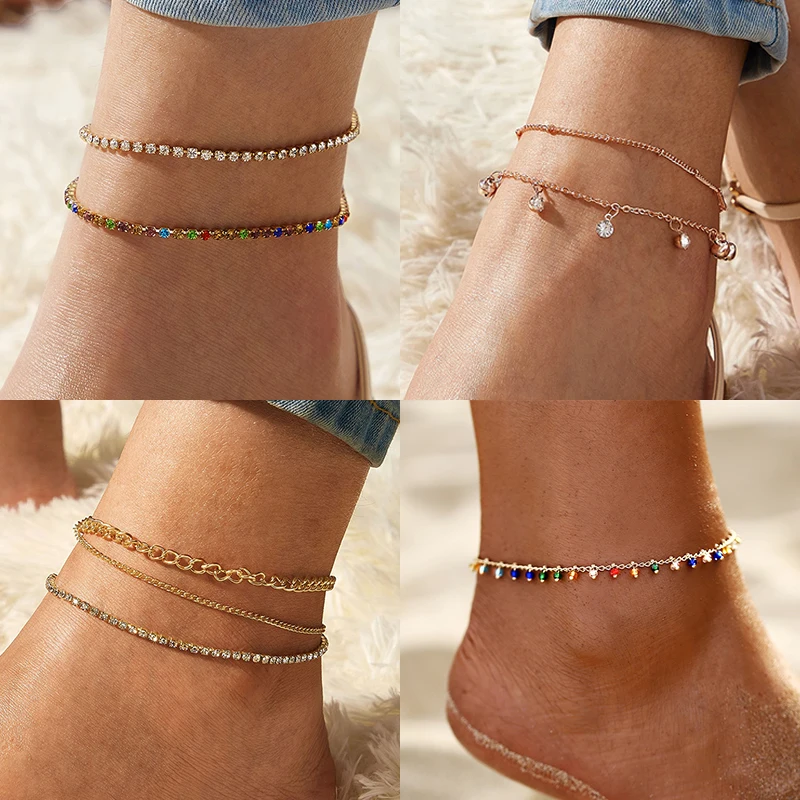 IF YOU BOHO Fashion Crystal Anklets Set for Women Multilayer Chain Heart Stone Anklet Foot Bracelet Beach Anklet Jewelry IF YOU BOHO Fashion Crystal Anklets Set for Women Multilayer Chain Heart Stone Anklet Foot Bracelet Beach Anklet Jewelry