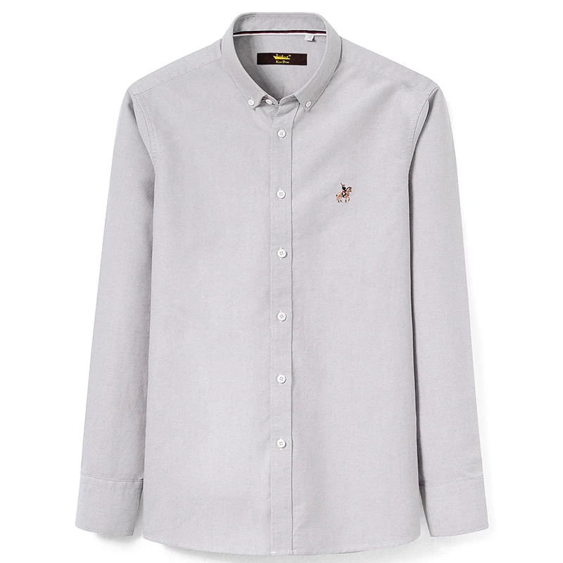 Men's Standard-fit Long-Sleeve Solid Oxford Shirt with Embroidered Logo Comfortable Soft Cotton Button-down Casual Shirts