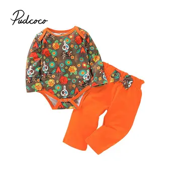 

pudcoco 2019 Baby Girl Clothes Newborn For Female Outfit Infant Clothing Set Halloween Print Bodysuit + Long Pants 0-18 Months