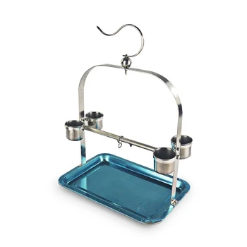 

Stainless Steel Parrot Toys Stand Activity Center Tray Cup Perch Bird Play Rack Feeder Portable Bird Stand