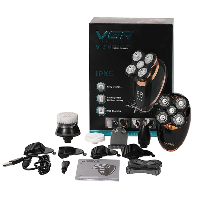 Top-selling Premium VGR V-316 Electric Shaver,  5-IN-1 Heads Razor with 5 Floating Heads,  All-inclusive Men's Shaver 4