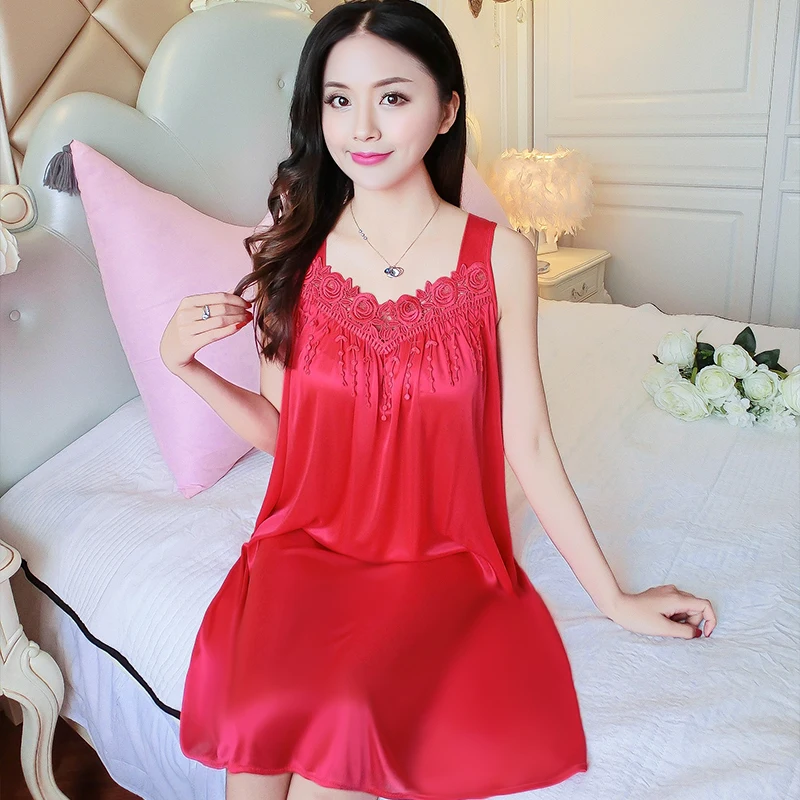 Oversize 4XL Lace Patchwork Ice Silk Satin Night Dress Smooth Nightwear Sexy Women Sleepwear Summer Sleeveless Nightgown Vestido