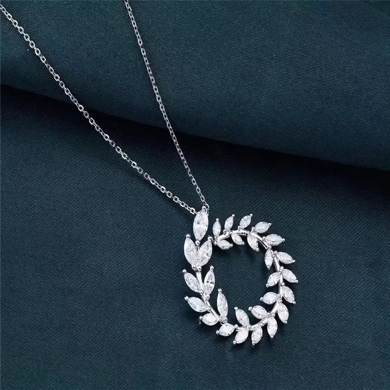 14k gold moissanite olive branch necklace pendant - Цвет камня: Rose gold