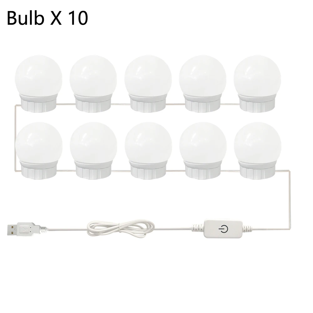 10LEDs USB светодиодный 5 В макияж лампа 2 6 10 14 лампы Комплект для туалетного столика бесступенчатая диммируемая голливудский косметический зеркальный светильник - Испускаемый цвет: 10LEDs
