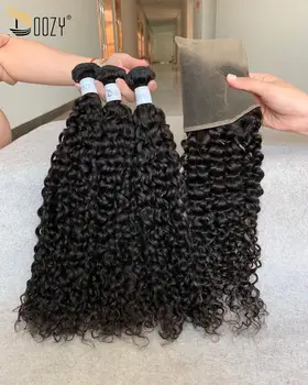 

Doozy Hair Peruvian Hair Deep Curly 3 Bundles With Frontal Human Virgin Hair