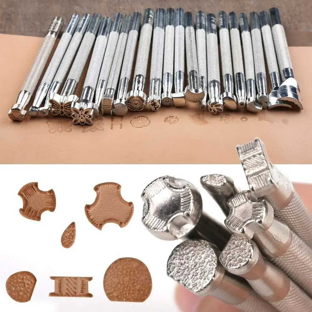 20x Leather Printing Tool Alloy Carving Hand Making Craft Punch Stamp Sculpture Printed DIY Metal Working Saddle Staming | Дом и сад