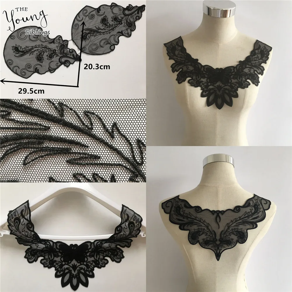 

Black organza High quality Lace collar Embroidery Applique Butterfly Sewing DIY Lace Neckline Trim Dress Accessories Supplies