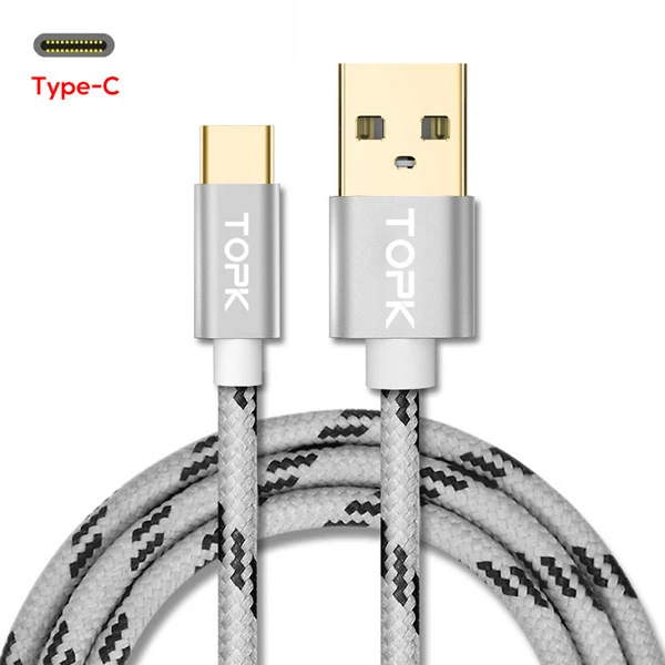 TOPK usb type C кабель, ультра прочный нейлоновый плетеный кабель для быстрой зарядки USB C для MacBookXiaomi 4C/Letv и т. Д - Цвет: Серый