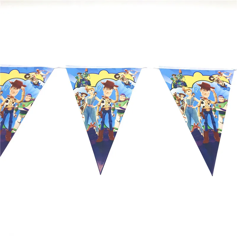 Toy Story4 Набор предметов на день рождения, вечерние тарелки, столовые приборы, бумажные соломинки, скатерть, салфетки на день рождения, украшение флага - Цвет: flag-10pcs