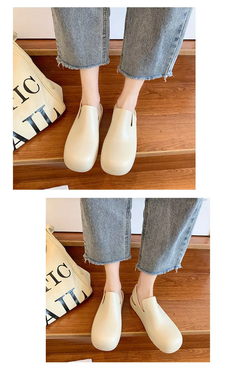 2024 New Summer Soft Bottom Sandals Female Flats Simple Outer Wear Baotou Rain Shoes Jelly Plastic Water Shoes Green Black Brown