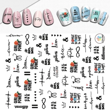 

1 Sheet 3D Nail Stickers English Alphabet Mixed Patterns Colorful Nail Transfer Decals Stickers Nail Art DIY Design Decorations