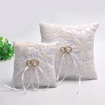 

Bride And Groom Wedding Ring Pillow Crystal Fake Pearls Decor Ring Cushion Bearer Holder