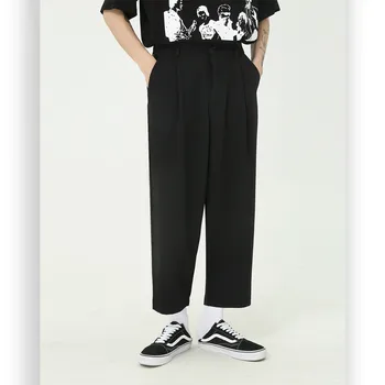 

New Male Summer Vintage Solid Pant Men Japan Korea Style Streetwear Fashion Loose Casual Ankle Length Suit Pants