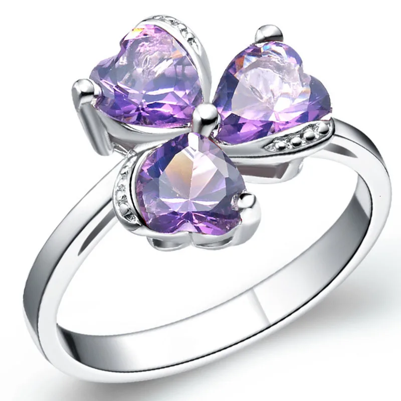 purple JoiasHome модное дизайнерское стильное аметистовое рубиновое аквамариновое кольцо для женщин Серебряное 925 ювелирное изделие в форме сердца драгоценные камни Клевер для свиданий - Цвет камня: purple