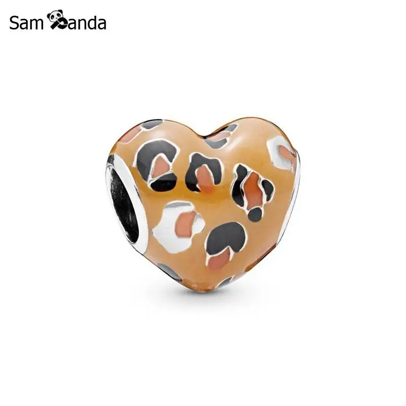 

New Original Plated Bead Spotted Heart Charm Enamel Fit Pandora Bracelet Necklace DIY Women Jewelry