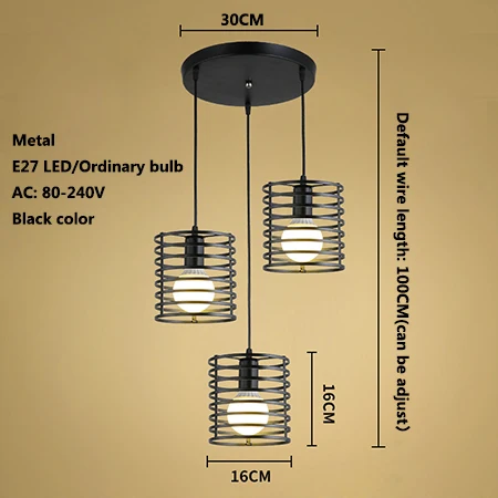 Черный ретро-железо промышленной эры 3 подвеска в форме головы огни E27 Светодиодный может разработать собственные лампы для кухни гостиной спальни коридор, Ресторан - Цвет корпуса: E   Disc plate style