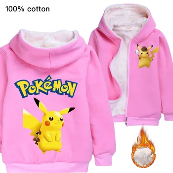 

Little Mouse Girls Coat Spring and Winter Cotton Kids Jackets Lovely POKEMON Girls Hoodie Outerwear for 3-14Y Children Clothing