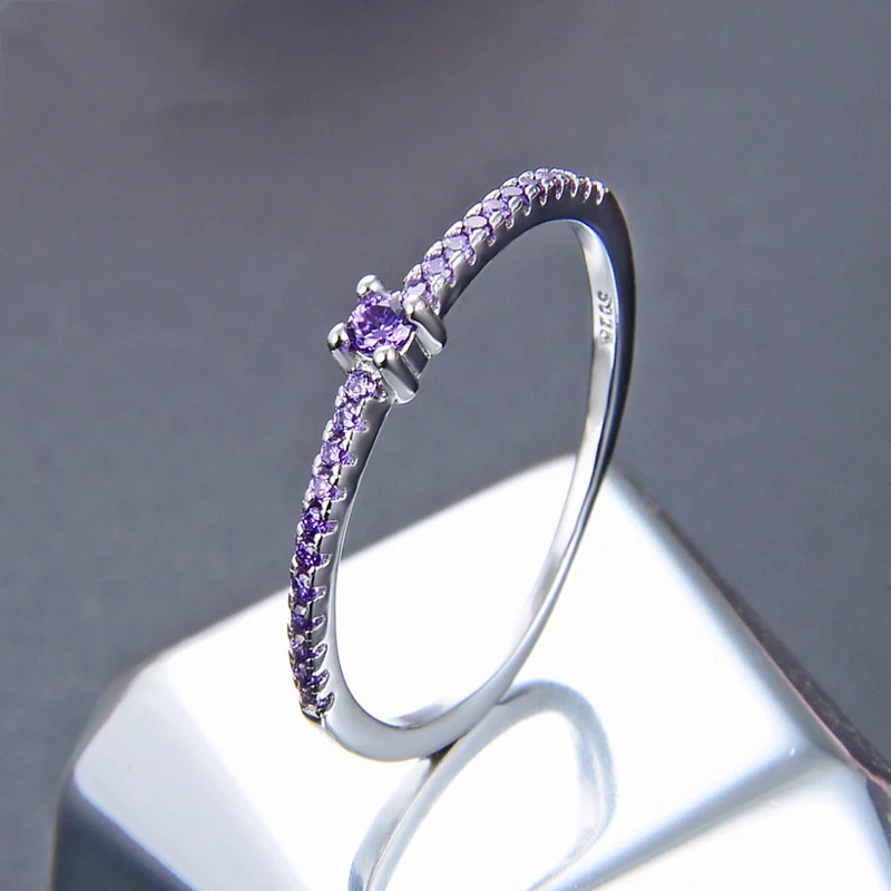 Purple Кольца из стерлингового серебра S925 пробы для женщин, новые повседневные Модные простые корейские однорядные кольца с инкрустированным цирконием, Женские Ювелирные изделия - Цвет основного камня: Purple