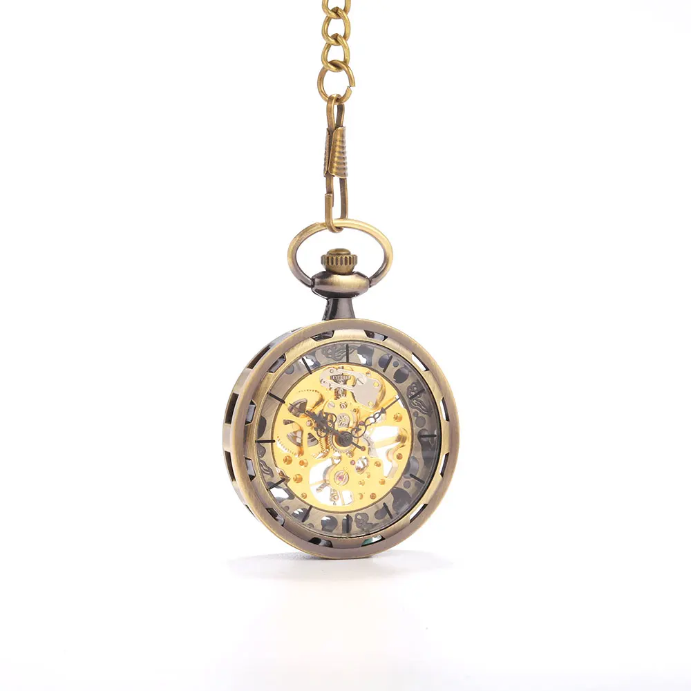 Бронзовые карманные часы ретро колесо большие в римском стиле Подарочная