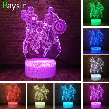

Marvel Comics Iron Man Spiderman Captain America Avengers Endgame Hero 7 Color Changing Led Night Light Child Kids Xmas Toy Gift