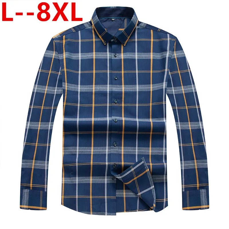 8XL Для мужчин фланель Рубашки в клетку хлопок Демисезонный Повседневное рубашка с длинными рукавами мягкие удобные Slim Fit стилей бренд мужской большой размер