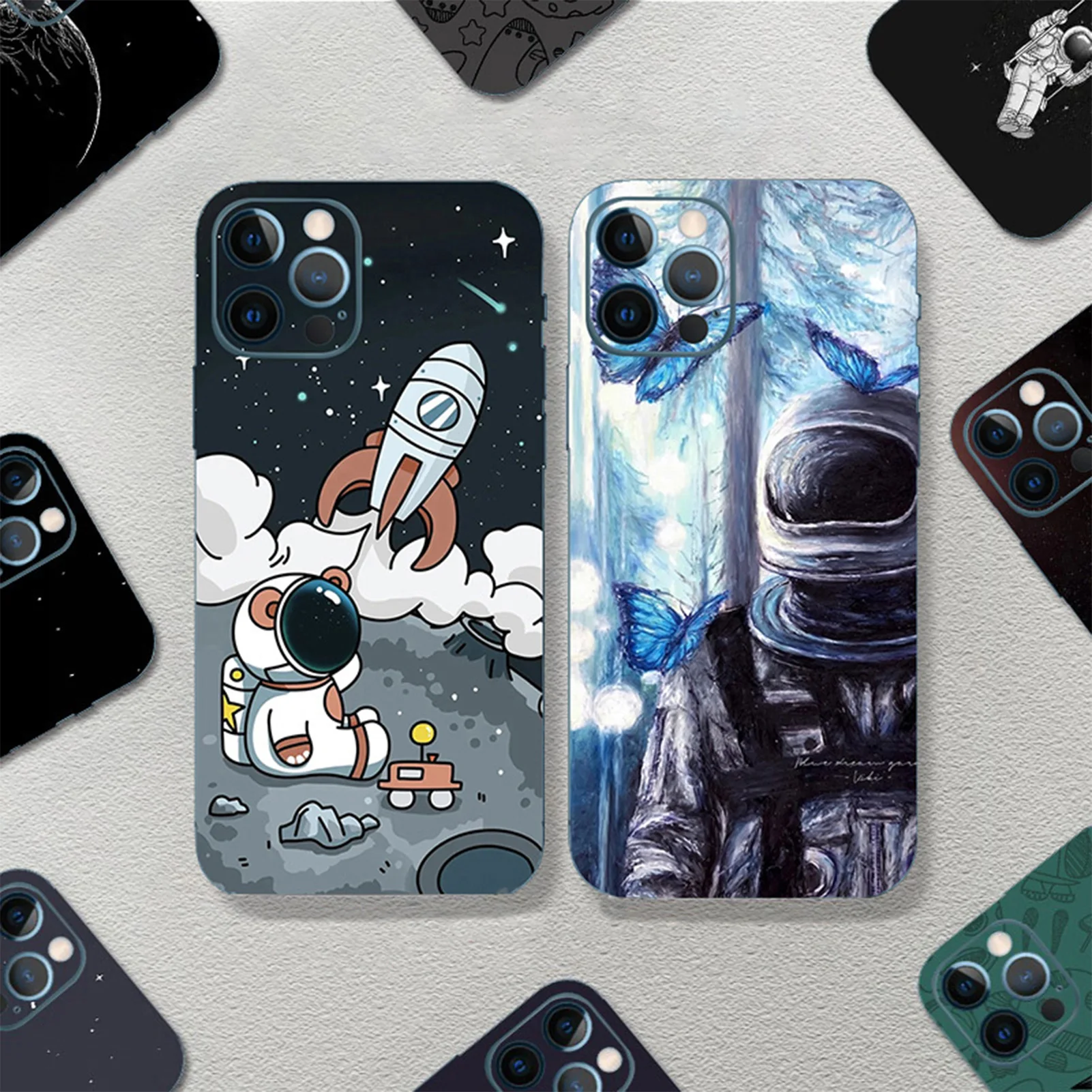 Cute Astronaut Phone Back Sticker Skins For iPhone 13 Pro Max 12 Pro Mini 11 Pro Matte Wrap Skin Cartoon Sticker Film iphone 13 pro phone case