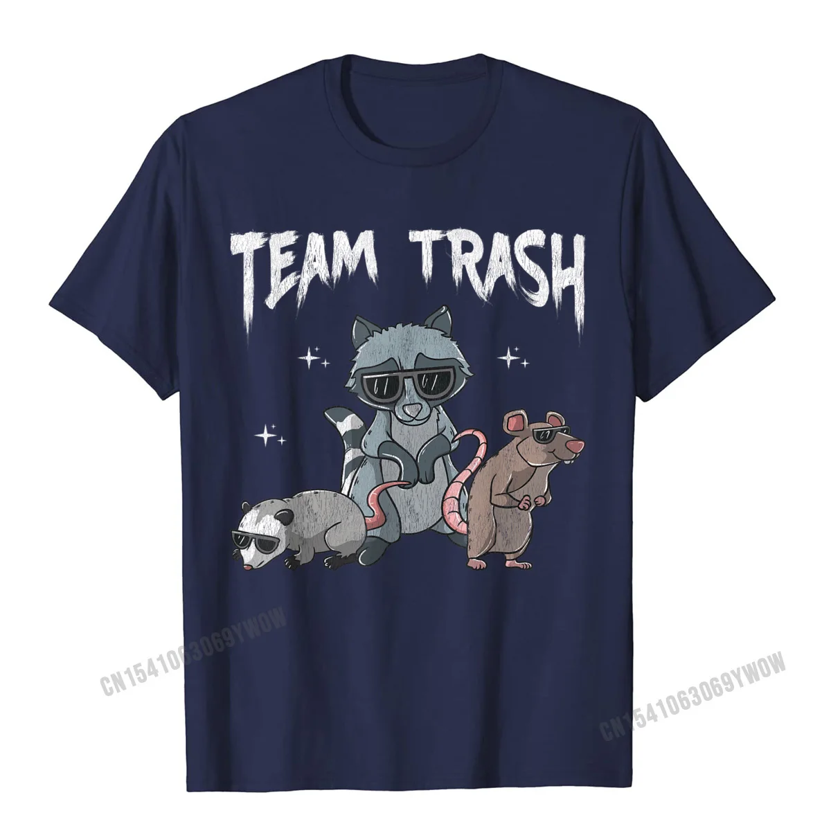 Crazy Cotton Fabric Tops & Tees for Men Printing T-shirts Design Fashion Round Collar T-Shirt Short Sleeve Top Quality Team Trash Shirt Animal Gang Opossum Raccoon Rat Garbage T-Shirt__752 navy
