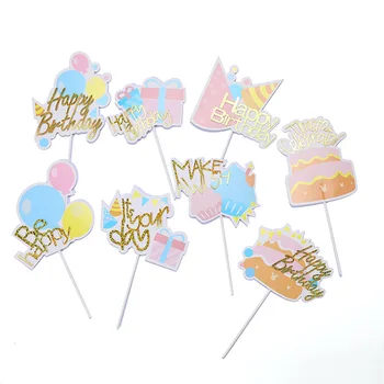 

Baby Shower Cake Topper Kids Birthday Cupcake Toppers Balloon Cake Flags Be Happy Cake Baking Party Wedding Decoration Supplies