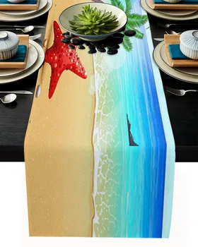 

Summer Beach Cartoon Palm Tree Table Runner Modern Wedding Decorations Dinning Table Runners Placemat Christmas Decorations