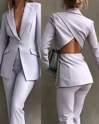 Blazer feminino terno lapela gola recortada para trás único botão bolso blazer