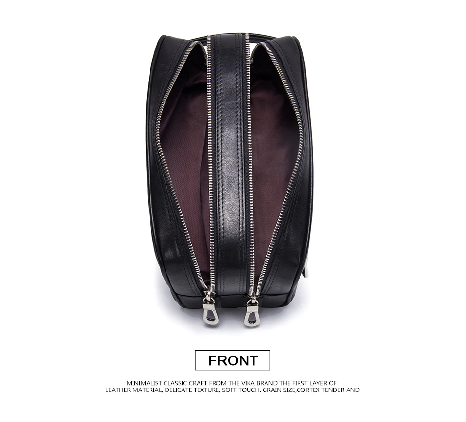 Contact's Genuine Leather Makeup Bag Men High Quality Men's Cosmetic Bags Man Travel Bags Black Wash Bag Luxury Double Zipper