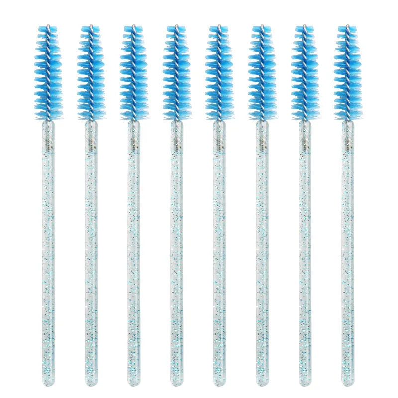 50 шт./лот, одноразовые палочки для туши для ресниц, нейлоновые кисти для макияжа, щетка для ресниц с хрустальной ручкой - Handle Color: crystal full blue