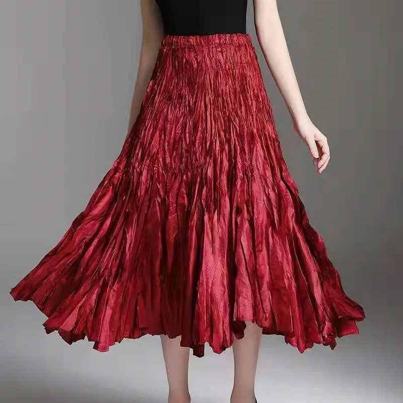 Высокая талия Miyazaki складки Женская miyak юбка сплошной цвет большой размер Женская мода хипстеры длинная качающаяся длинная юбка Vestidos