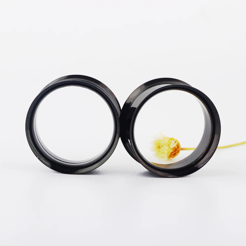 JUNLOWPY 6g-3/4"Ear Stretching kit Set Hollow Black Plugs and Tunnels Stainless Earring Expander Gauges Stretcher Body Piercing