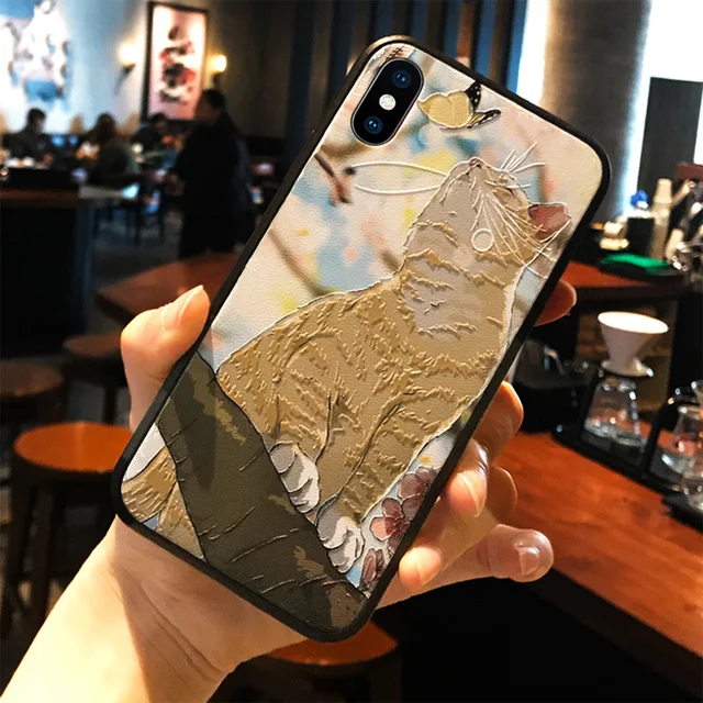 hudiemao 3D крышка тиснения для samsung Galaxy A70 A40 A50 A10 A20e A30 A60 A3 A5 A7 A9 A6 A8 плюс S10 плюс M30 чехол с милым котом - Цвет: hudiemao