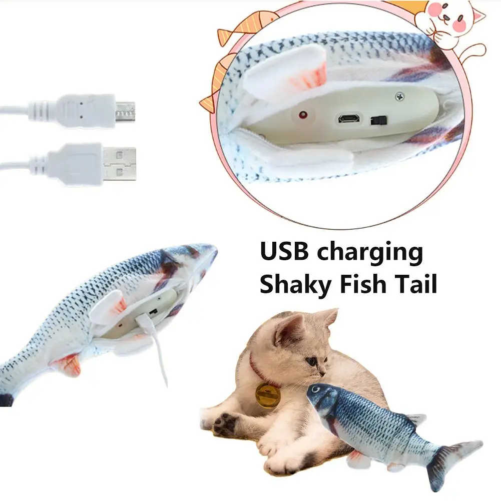 Pet Cat Toy Electric Catnip Fish USB Rechargeable Wagging Jump Fish Automatic Realistic Simulated Plush Fish Cat Kitten Chew Toy