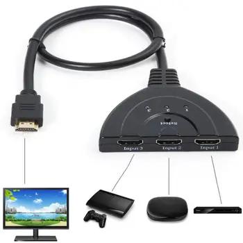 

3 Port HDMI Splitter Adapter Mini Cable 1080P HDMI Switcher Converter 3 In 1 Out Port Hub for High Definition TV for PS3 PS4