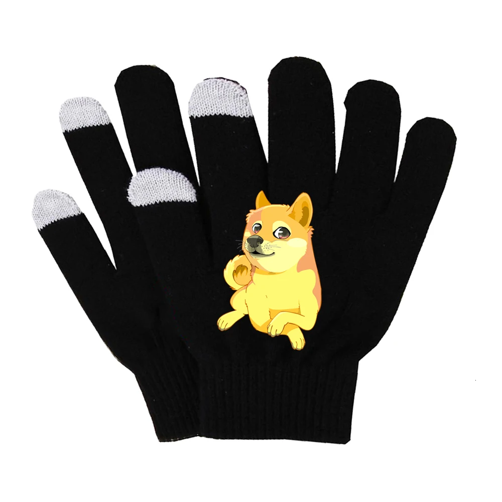 Аниме doge перчатки одноцветные теплые пальчиковые хлопковые перчатки черные перчатки вязаные наручные перчатки тянущиеся вязаные перчатки