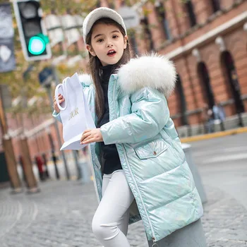 

Fashion Gloss Winter Jacket For Girls 80% Duck Down Kids Thicken Warm Snow Coat Child Mid Length Outerwear Parkas Dwq806
