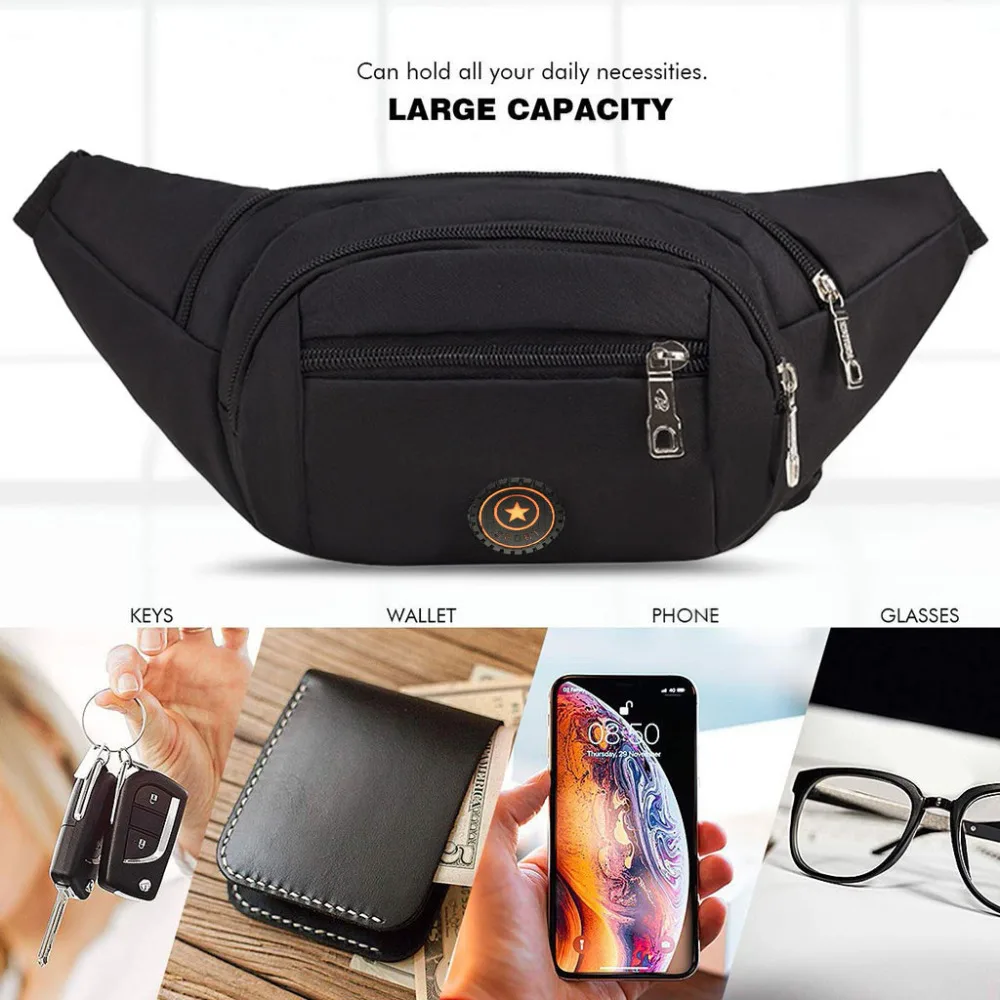 Belly Bag for Women and Men Belt Bag Black Waist Pack Outdoor Phone Bag #4R20 (4)