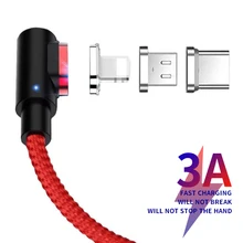 L-Line 90 градусов L-type Магнитная линия для iPhone X XR 8 7 Micro кабель и USB C-type светодиодный кабель магнитного зарядного устройства для huawei